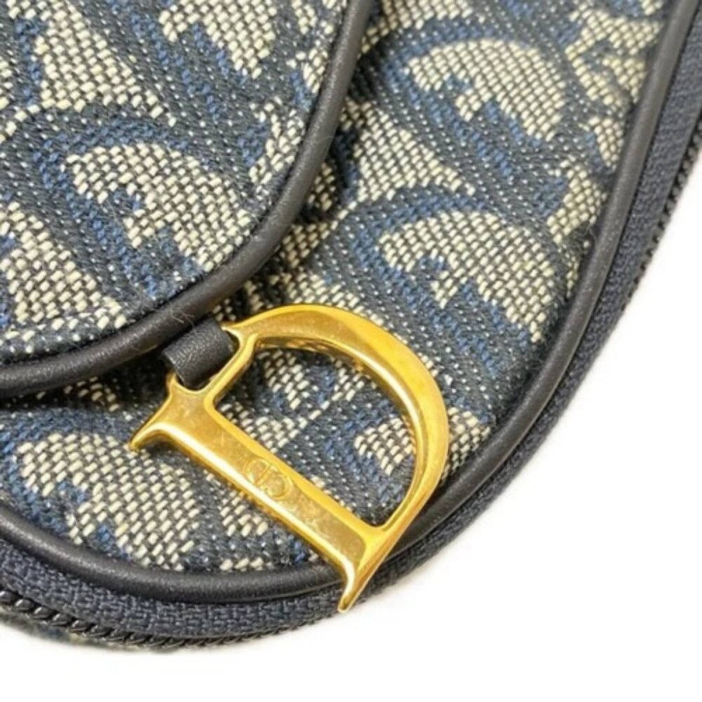 DIOR/ChristianDior Logogram - Navy White Jacquard Leather Pouch - Picture 6 of 9